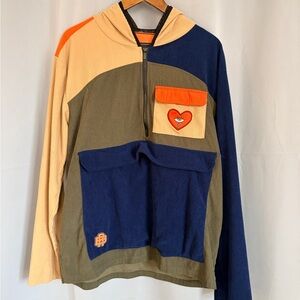 Reason Colorblock Zip-Up Hoodie in Navy, Olive, Beige, and Orange